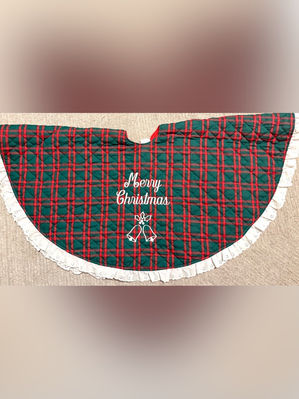 Vintage 1990 Needle Creek Quilted Plaid Christmas Tree Skirt 41"